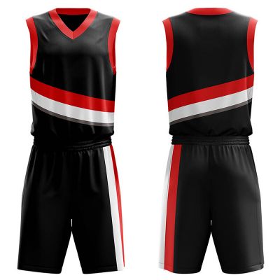 BLACK WITH RED & BLACK STRIPES Basketball Uniform