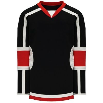 BLACK WITH RED & WHITE STRIPES Ice Hockey Jersey